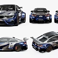 BMW Sports Car Blue White Sporty Design Multiple Angles View Rear Spoiler And Alloy Wheels