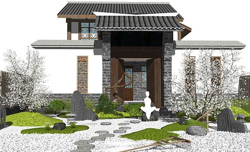 New Chinese Courtyard Dry Landscape Courtyard Landscape 3d model