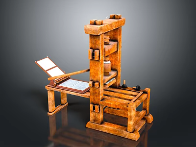 Vintage Wooden Printing Press With Open Book And Classic Design Elements 3d model
