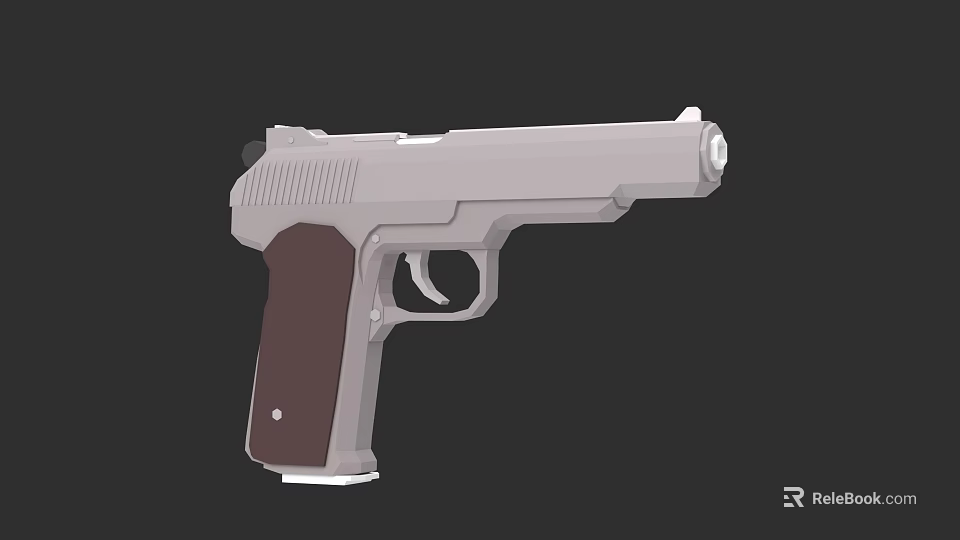 3D Model of Modern Pistol With Gray Body and Brown Grip Design 3d model 