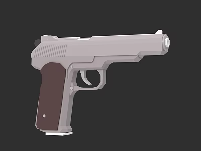 3D Model of Modern Pistol With Gray Body and Brown Grip Design 3d model