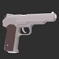 3D Model of Modern Pistol With Gray Body and Brown Grip Design