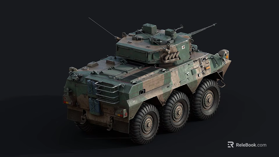 Wheeled Armored Tank With Camouflage Paint Top Mounted Weapon And Antenna 3d model 