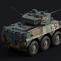 Wheeled Armored Tank With Camouflage Paint Top Mounted Weapon And Antenna