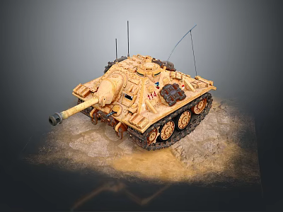 Detailed Sandy Brown Military Tank Model With Antenna Cannon Tracks And Storage Box 3d model