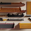 Traditional Chinese Architectural Components With Colorful Roof Tiles and Decorative Eaves
