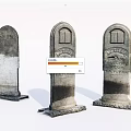 Three Aged Stone Tombstones With Wood Accents And Carved Inscriptions