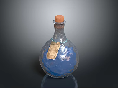 Decorative Glass Bottle With Cork Stopper Blue Liquid And Vintage Tag 3d model