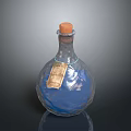 Decorative Glass Bottle With Cork Stopper Blue Liquid And Vintage Tag