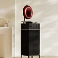 Modern Black Audio Speaker With Red Circular Top In Minimalist Interior