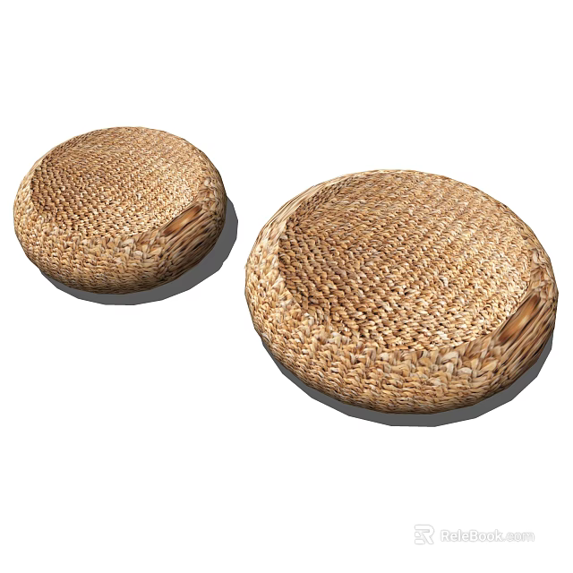 Handwoven Natural Wicker Round Cushions Set of Two for Home Seating 3d model 