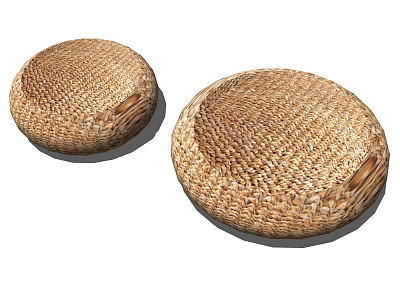 Handwoven Natural Wicker Round Cushions Set of Two for Home Seating 3d model