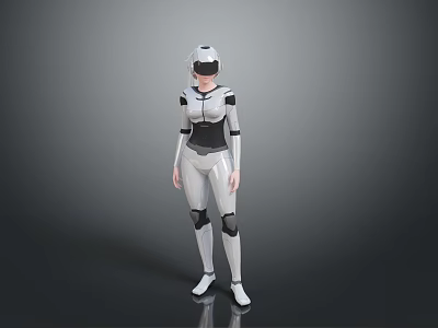 Futuristic Tech Bodysuit Design With Black And White Armor And Helmet 3d model