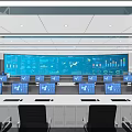 Modern Monitoring Room Interior With Multiple Screens Data Charts And Control Desks