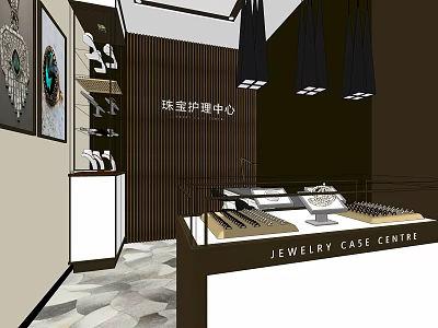 Elegant Luxury Jewelry Store With Care Center Display Cases And Interior Lighting For Jewelry Displays 3d model