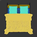 Modern Double Bed With Blue Duvet White Pillows And Wooden Headboard