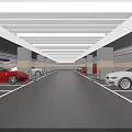 Indoor Parking Garage With Parked Cars White Lines Yellow Black Warning Strips Columns And Lighting