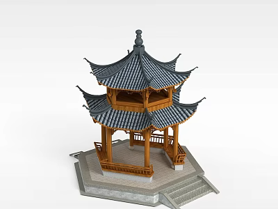 Technology Exhibition Hall Featuring Traditional Chinese Pavilion Model With Wooden Frame And Tile Roof 3d model