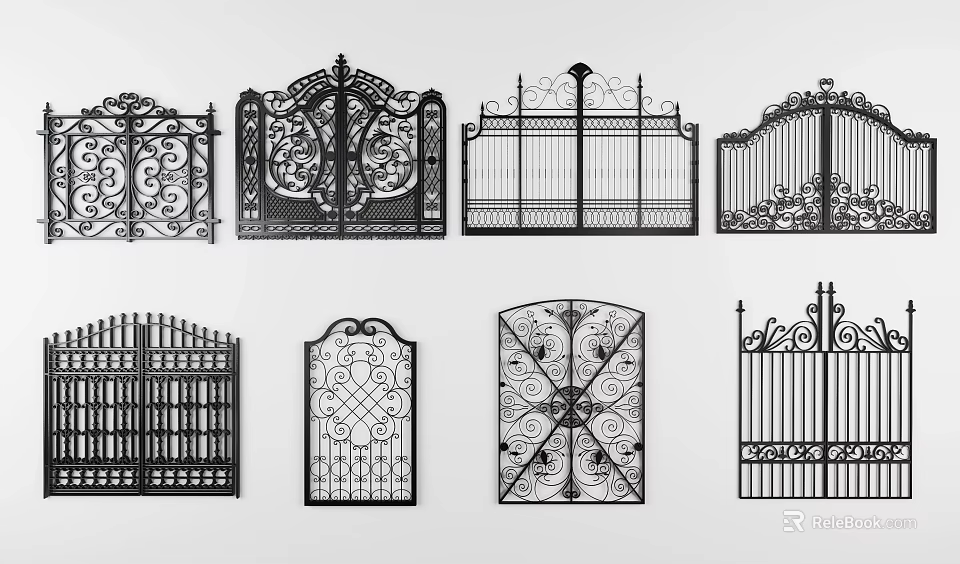 Decorative Iron Gates With Ornate Carvings And Various Intricate Designs 3d model 