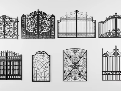 Decorative Iron Gates With Ornate Carvings And Various Intricate Designs 3d model