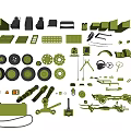 Assorted Green Mechanical Parts Collection With Gears Axles And Components