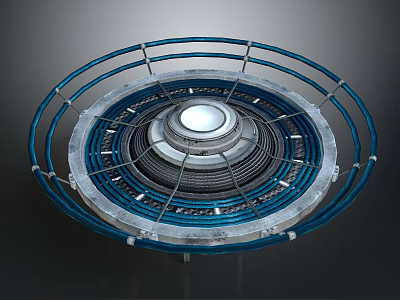 Industrial Circular Mechanical Component With Blue Outer Ring Multiple Concentric Circles And Central White Section 3d model