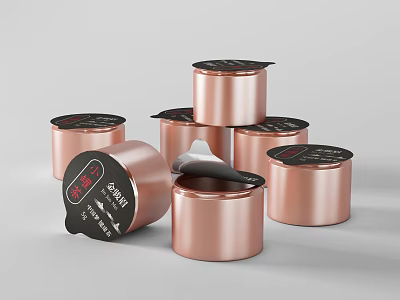 Copper Colored Modern Tea Set With Lidded Canisters And Black Labels 3d model