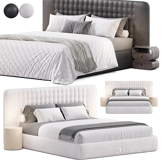 Modern Double Bed Design With Tufted Headboard Soft Bedding And Decorative Pillows 3d model 