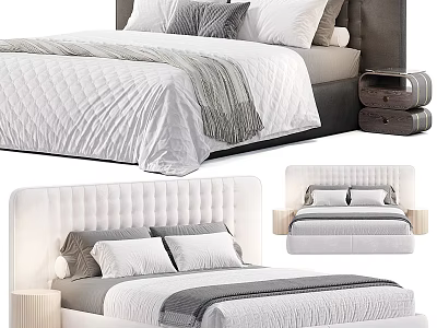 Modern Double Bed Design With Tufted Headboard Soft Bedding And Decorative Pillows 3d model