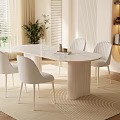 Modern Dining Table Set With Marble Top White Chairs And Light Rug 3d model
