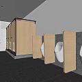 Modern Public Toilet With Private Cubicles Urinals Indoor Plant And Orange Wall Design