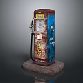 Vintage Gas Pump With Rustic Red Blue Finish Old NO Graffiti And Stone Base