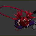 Game Anime Character With Red Spiky Hair Purple Costume Demon Horns And Red Tail