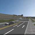 Road Facilities With Traditional Architecture Lane Lines Directional Arrows And Stone Sidewalk