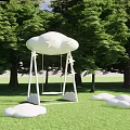 Outdoor Playground Equipment Cloud Shaped Pavilion With Swing Star Decorations On Green Grass And Trees