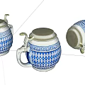 Traditional Blue And White Beer Mugs With Diamond Pattern Lids And Handles