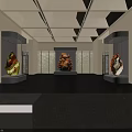 Cultural Center Exhibition Hall With Sculptures And Display Cases