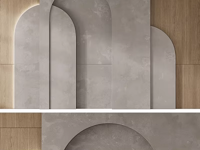 Modern Arched Sofa Background Wall With Wood Panels And Lighting 3d model