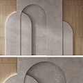 Modern Arched Sofa Background Wall With Wood Panels And Lighting 3d model