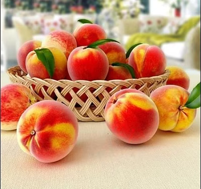 Fresh Ripe Peaches With Red Yellow Color In Wicker Basket And Green Leaves 3d model Fresh Ripe Peaches With Red Yellow Color In Wicker Basket And Green Leaves 3d model