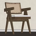 Minimalist Wooden Armchair With Woven Backrest Natural Wood Frame And Padded Seat