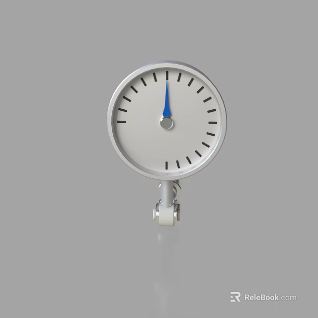Round Clock With White Dial Black Markings Blue Hands Silver Frame and Stand 3d model 