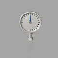 Round Clock With White Dial Black Markings Blue Hands Silver Frame and Stand