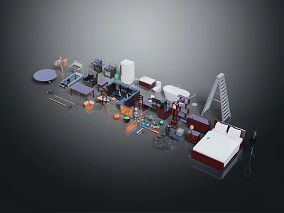 Industrial Equipment Collection Including Machinery Tools And Various Components Setup 3d model