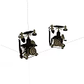 Two Vintage Telephones With Rotary Dials And Black Gold Retro Design