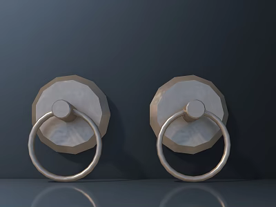 Pair of Modern Brass Door Handles With Textured Circular Base and Ring Design 3d model