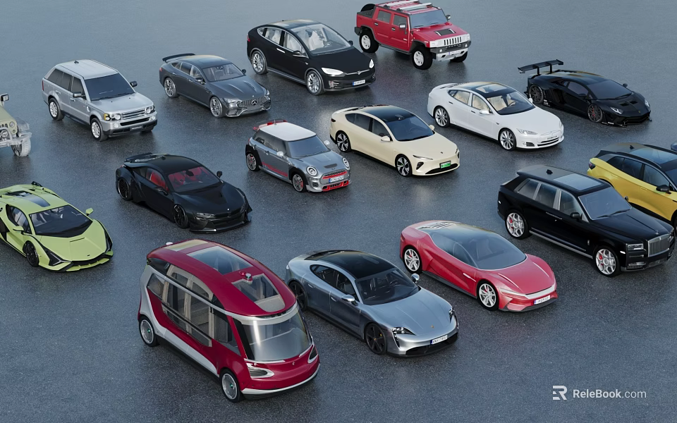 Various Types Of Cars With Different Colors And Styles Including Sedans SUVs And Sports Cars 3d model 