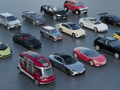 Various Types Of Cars With Different Colors And Styles Including Sedans SUVs And Sports Cars 3d model