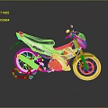 White And Yellow Sporty Motorcycle With Black Seat Red Stand And Yellow Wheels