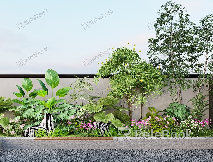 Courtyard landscape landscaping plant combination green plant flowers and plants pile model